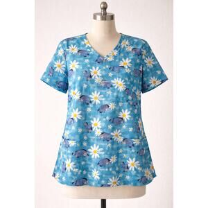 Disney Eeyore Daisy Scrub Top XL Blue
